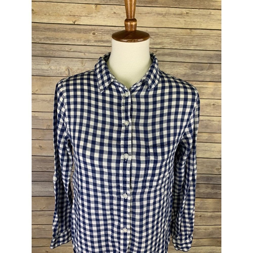 American Eagle Womens Small Boyfriend Fit Blue Buffalo Plaid Button Down m - Picture 2 of 9